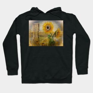 Watercolor Sunflower and Old Fence Hoodie